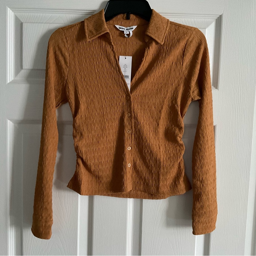 DKNY Textured Long Sleeve Button-Down Shirt